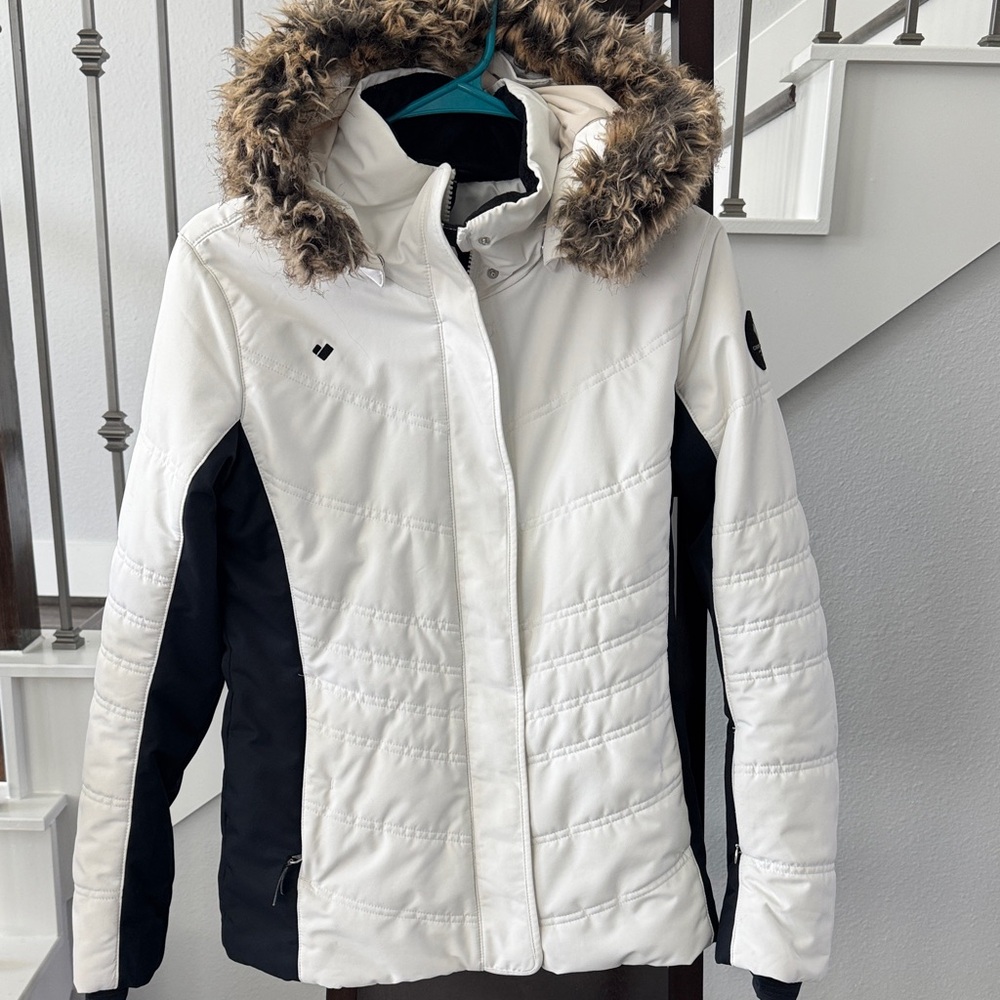 Obermeyer Tuscan II Women's Insulated Hooded Ski Jacket - White/Black size 8